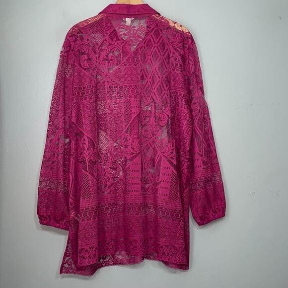Cato Plus Size 18 20W Pink Lace Overlay Button Up Shirt Sheer Romantic Feminine - Picture 4 of 11